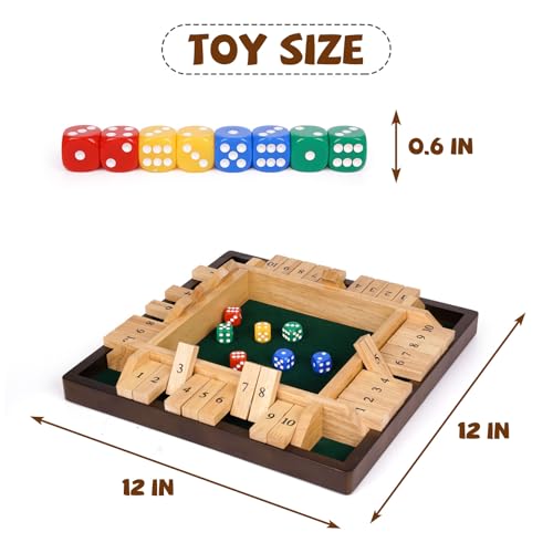 Kvintes 12 Inch Shut The Box Dice Game – Wooden Tabletop Board Game with Felt Mat, 10 Number Tiles & 8 Dice, Classic Bar Game, Family Game Night, Travel Game for Adults