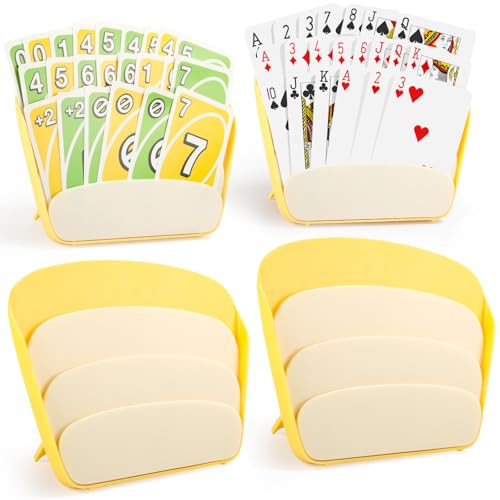 Playing Card Holders, 4 Pack Hands-Free Card Stands | 3-layer slanted card trays for adults, seniors, poker, bridge, canasta, travel, and tabletop game nights