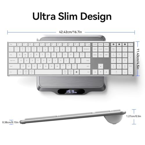 AUSDOM Full Size Bluetooth Keyboard, 2.4G Wireless Quiet Slim Keyboard, Multi Device Low Profile Silent Flat Keyboards with Numeric Keypad, Rechargeable Battery for Windows Mac iOS Computer, White - color: Snow White