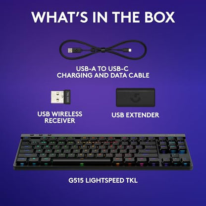 Logitech G515 Lightspeed TKL Wireless Gaming Keyboard (Tactile) - Black | LIGHTSPEED, low profile gaming, LIGHTSYNC RGB, thin tenkeyless design, PBT keycaps, mechanical switches - color: Black, style: Wireless
