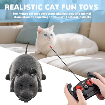 Remote Control Rat Mouse Cat Toy Realistic RC Fake Rat Mouse Toy Flocking Wireless Funny Chasing Electronic Interactive Cat Toys Prank Joke Scary Trick Rats for Cats Dogs Novelty (Grey) - color: Grey