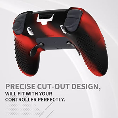 PlayVital 3D Studded Edition Anti-Slip Silicone Cover Case for ps5 Edge Controller, Soft Rubber Protector Skin for ps5 Edge Wireless Controller with 6 Thumb Grip Caps - Red & Black - color: Red & Black