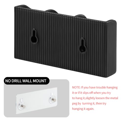 Remote Control Holder Wall Mount TV Remote Holder Caddy Organizer | PU Leather, Self Adhesive, 3 Compartments, Soft Velvet Lining, Aesthetic Stripes - color: Black