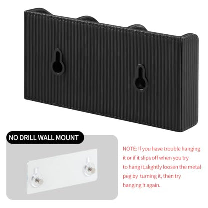 Remote Control Holder Wall Mount TV Remote Holder Caddy Organizer | PU Leather, Self Adhesive, 3 Compartments, Soft Velvet Lining, Aesthetic Stripes - color: Black