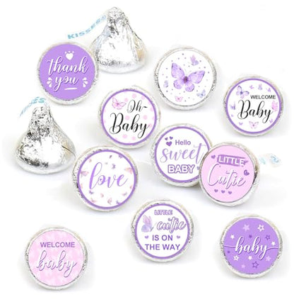 Butterfly Kisses Baby Shower Game Set - Guess How Many Kisses, 50 Cards, Standing Sign, 180 Stickers - color: Butterfly 01