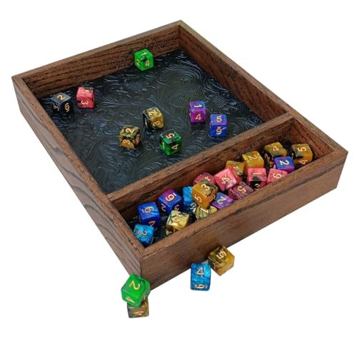 Oak Wooden Dice Tray with Storage Area (Dice Box Gift for Dungeon Master, for Board Games and RPGs) (Brown/Dark Blossom) - color: Brown / Darkblossom