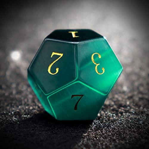 Haxtec Gemstone DND Dice Set Emerald Green Cat Eye Stone Dice with Dice Case Compatible with Dungeons and Dragons Role Playing Games DNDGift - color: Green