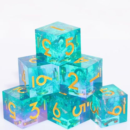 Generic 6PCS 16mm D6 Resin dice Set Dice for DND Dungeons and Dragons Role Playing Game (Azure + Purple) - color: Azure + Purple