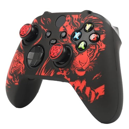 Tiger HeadController Skin Compatible with Xbox Series X Wireless Controller, RALAN Protector Case， Customised Thumb Grips Cap - color: Tiger Head black red