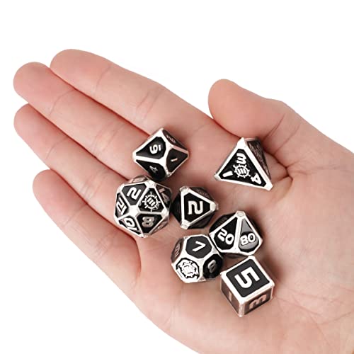 ENHANCE DND Metal Dice Set - 7pc Polyhedral Dice with 2-in-1 Vegan Leather Bag and Tray, Solid Metal Set for Dungeons and Dragons, Pathfinder, More RPGs (Collector's Edition Black) - color: Dragon Black