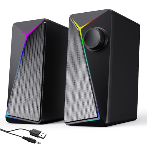 Computer Speakers for Desktop PC, USB AUX Stereo Speaker with RGB Lights, Plug and Play Monitor Speakers for Laptop Gaming Office,Extended Cable 3.44ft,Crisp Stereo Sound - style: CO-706