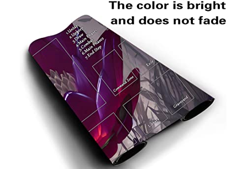 MTG Playmat, Game Play Mat for MTG TCG 24 x 14 inches Trading Card Inked Game Playmats with Storage Bag Smooth Rubber Surface Battle - color: Purple Lotus With Zones