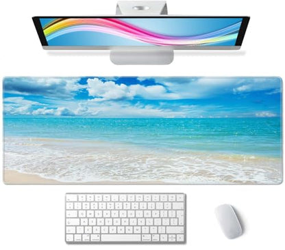 Desk Mat, Beaches Sunny Day Extended Gaming Mouse Pad Large, 31.5"x11.8" Big Mouse Pad with Non-Slip Base and Stitched Edge, Long Computer Keyboard Mouse Mat for Home Office Work - color: Beaches Sunny Day