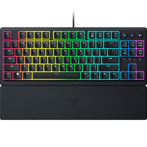 Razer Ornata V3 TKL Gaming Keyboard, Low-Profile Keys, Black | Mecha-Membrane Switches, UV-Coated Keycaps, Backlit Media Keys, 8-Zone RGB Lighting, Spill-Resistant, Magnetic Wrist Rest - color: Classic Black, size: V3 TKL