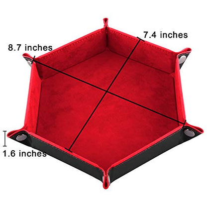 SIQUK 2 Pieces Dice Tray PU Leather Dice Folding Hexagon Tray Dice Holder for Dice Games Like RPG, DND and Other Table Games (Red and Royal Blue) - color: Red and Royalblue