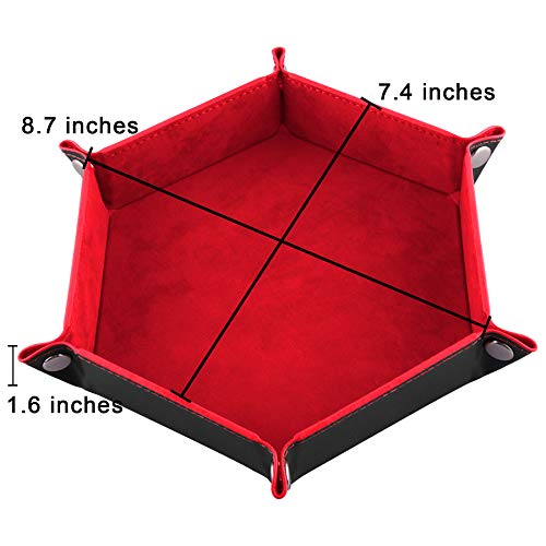 SIQUK 2 Pieces Dice Tray PU Leather Dice Folding Hexagon Tray Dice Holder for Dice Games Like RPG, DND and Other Table Games (Red and Royal Blue) - color: Red and Royalblue
