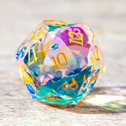 1PCS Multifaceted Glass D20 DND Dice - 28mm 20 Sided Gem D&D Dice for Dungeons and Dragons, RPG, Roleplaying Games MTG Table Games, Handmade Polyhedral Dice(Glass Rainbow) - color: Multifaceted D20 Glass- Rainbow