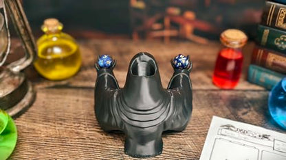 MunnyGrubbers - Grim Reaper Dice Tower - Original Design - (Random 7PCS D20 Dice Set Included) - Tabletop Roleplaying Game - Dice Roller - Dungeons and Dragons - DND - D&D - (Black)