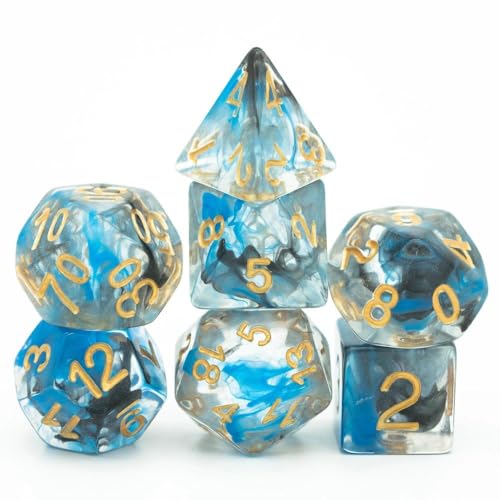 UDIXI DND Dice Set 7PCS Resin Polyhedral D&D Dice for Role Playing Games | Blue Black Colors, Dreamy Effect, Velvet Dice Bag Packaging, for Dungeons and Dragons Role Playing Games and Tabletop Games - color: S-blue and Black