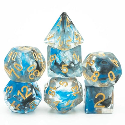 UDIXI DND Dice Set 7PCS Resin Polyhedral D&D Dice for Role Playing Games | Blue Black Colors, Dreamy Effect, Velvet Dice Bag Packaging, for Dungeons and Dragons Role Playing Games and Tabletop Games - color: S-blue and Black