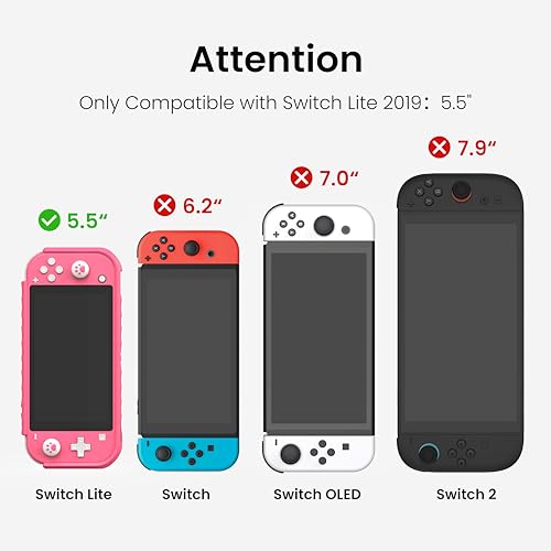 Protective Case for Switch Lite 2019, with Thumb Grip Caps | Only Fits Switch Lite 2019 (5.5"), Not for Switch 2 (2025 Release, 7.9"), No Screen Srotector Included, Pink - color: Pink