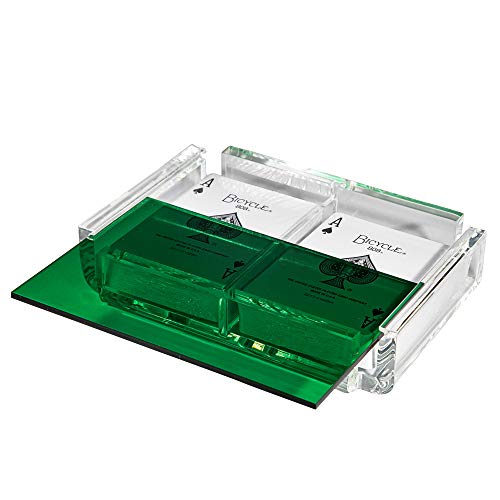 Modern Elegant Playing Card Deck Holder Tray with 2 Decks of Playing Cards in Unique Stylish Deluxe Acrylic Box with Color lid (Green) - color: Green