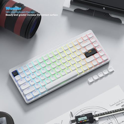 Womier Keycaps, Low Profile Keycaps, Shine Through Key caps Custom | PBT Keyboard Key caps for 60% 65% 75% 80% 100% Cherry Gateron MX Switches Mechanical Keyboard,White Backlight - color: White