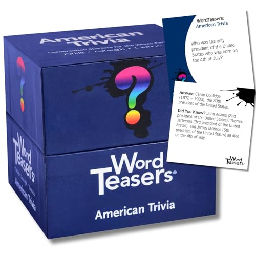 ? WORD TEASERS American Trivia - Trivia Game for Adults & Kids - Interesting & Fun Trivia Questions About the United States - 150 Trivia Cards for Kids, Teens & Adults - style: American Trivia