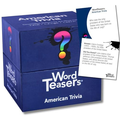? WORD TEASERS American Trivia - Trivia Game for Adults & Kids - Interesting & Fun Trivia Questions About the United States - 150 Trivia Cards for Kids, Teens & Adults - style: American Trivia