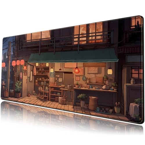 Anime Shop Desk Mat Retro Art Lofi Aesthetic Large Mouse Pad Extended Gaming Mousepad XL Desk Pad Laptop Keyboard Mouse Mat Deskmat 31.5"x11.8" Cute Office Decor - color: Anime Shop