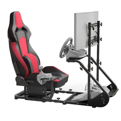 Runboll Racing Simulator Cockpit with Monitor Mount Fits for Logitech G923/G29/G920, Fanatec, Thrustmaster, and PXN, Adjustable Driving Simulators Without Handbrake, Pedals, Shift and Monitor - color: Red/black, size: 24" D Seat
