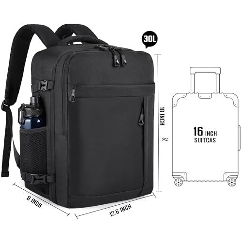 HILOMON Black Travel Backpack for Men Women, TSA Approved Personal Item Size fit for 18x14x8 Under Seat Backpack for Airplanes 15.6inch Laptop 30L Luggage Carry On Bag