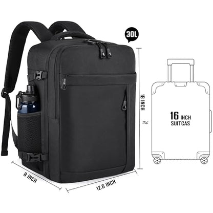 HILOMON Black Travel Backpack for Men Women, TSA Approved Personal Item Size fit for 18x14x8 Under Seat Backpack for Airplanes 15.6inch Laptop 30L Luggage Carry On Bag