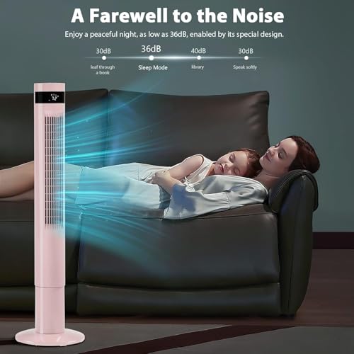 Antarctic Star Tower Fan 42INCH, PINK | 85°Oscillating, Quiet Cooling 12H Timer Remote Control Bladeless 3 Speeds Wind 3 Modes - color: Pink, size: 42 Inch