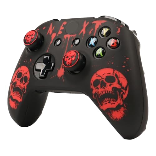 Skull Controller Skin Cover Compatible with Xbox one Controller, RALAN Protector Case, Customised Thumb Grips Caps - color: skull Black Red
