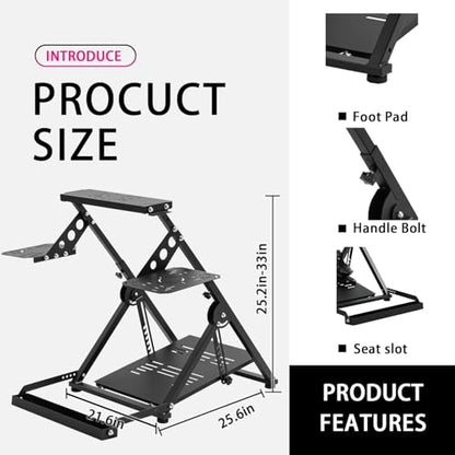 Minneer Flight racing simulator cockpit Foldable Steering Wheel Stand with Seat Fixing Slot, Fits for Logitech/Thrustmaster/Fanatec X56/X52/G29/G923/T248/T300/TSPC game wheel Excluding Wheel, Pedals