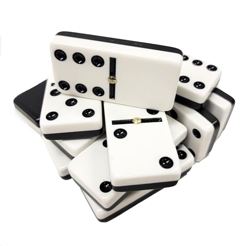 Marion Domino Double 6 Black & White Two Tone Jumbo Tournament Professional Size with Spinners in Elegant Black Velvet Case. - color: Two Tone Black-white
