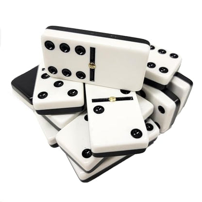 Marion Domino Double 6 Black & White Two Tone Jumbo Tournament Professional Size with Spinners in Elegant Black Velvet Case. - color: Two Tone Black-white