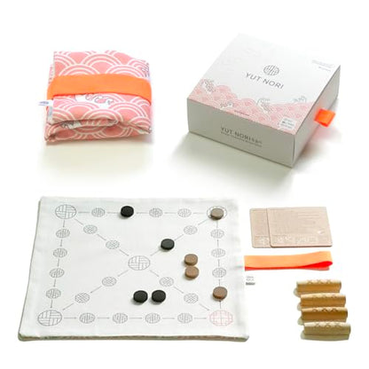 Giftable YUTNORI(Portable Board Game), Traditional Korean Party Game (with Unique Dice), Korean Folk Game YUNNORI, 2~4Teams, 15min, Strategy & Luck, Fast Pace, Mini Board Game