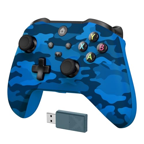 GMVOX Wireless Controller for X-BOX One,Blue Camo | Turbo,Dual Vibration,2.4g Adapter,Support 3.5MM Audio Jack,Compatible with X-BOX Series S/X, PC, IOS, Android Platforms - color: Blue Camo