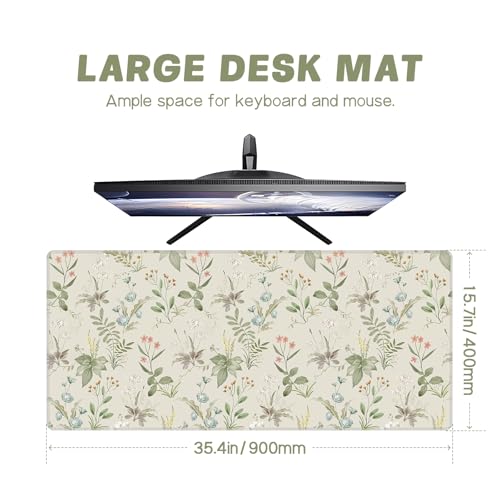 Baziabbo Green Desk Mat,XXL Extended Large Mouse Pad,Gaming Mousepad with Stitched Edge,Non-Slip Rubber Base Keyboard Desk Pad for Home Office Study Game (Green Plants) - color: Green Plants