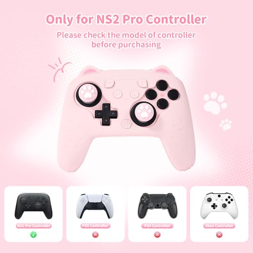 GeekShare Cat Paw Silicone Controller Skin Grips Set Compatible with Switch 2 Pro-Anti-Slip Silicone Protective Cover Case Joystick Caps for Switch 2 Pro Wireless Controller (Pink) - color: Pink