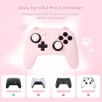 GeekShare Cat Paw Silicone Controller Skin Grips Set Compatible with Switch 2 Pro-Anti-Slip Silicone Protective Cover Case Joystick Caps for Switch 2 Pro Wireless Controller (Pink) - color: Pink