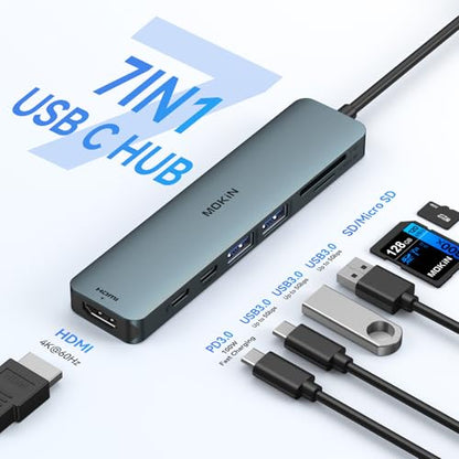 USB C Hub HDMI Adapter for MacBook Pro/Air, MOKiN 7 in 1 USB C Dongle with HDMI, SD/TF Card Reader, USB C Data Port,100W PD, and 2 USB 3.0 Compatible for MacBook Pro/Air, Dell XPS, Lenovo Thinkpad. - color: blackish green