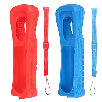 2X Wii Silicone Case Cover with Wrist Strap for Wii Remote Controller (Red and Blue) - color: Red and Blue