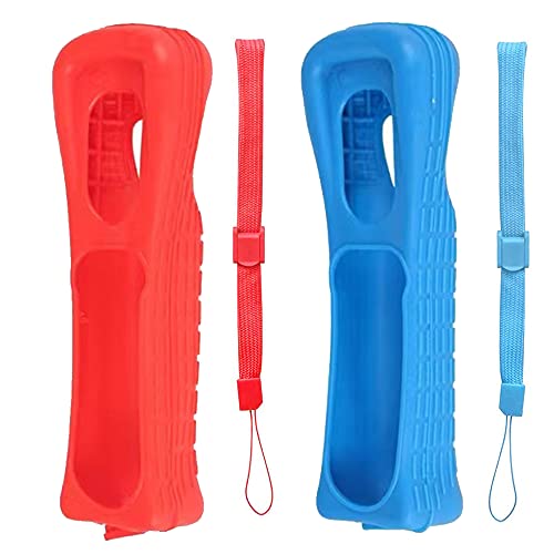 2X Wii Silicone Case Cover with Wrist Strap for Wii Remote Controller (Red and Blue) - color: Red and Blue