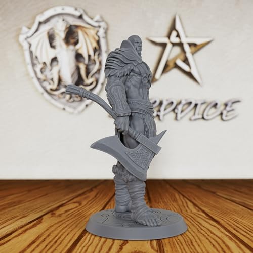 AUSPDICE Dungeons and Dragons Miniature 32mm for TTRPG - Barbarian AS407 | Unpainted DND Minis, Tabletop RPG Game Figurine, RPG Gift for Role Playing Gamers & Barbarian Lore Enthusiasts Axe Warrior