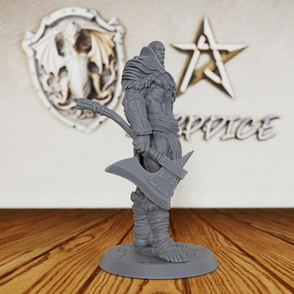 AUSPDICE Dungeons and Dragons Miniature 32mm for TTRPG - Barbarian AS407 | Unpainted DND Minis, Tabletop RPG Game Figurine, RPG Gift for Role Playing Gamers & Barbarian Lore Enthusiasts Axe Warrior
