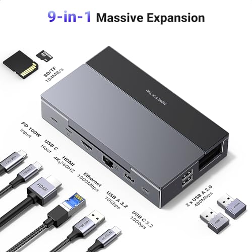 UGREEN Steam Deck Dock 9-in-1 USB C Docking Station Foldable Stand | 4K@60Hz HDMI, Gigabit Ethernet, PD 100W, 10Gbps USB A&C 3.2, TF/SD For Steam Deck, Rog Ally, ROG Xbox Ally, Legion Go