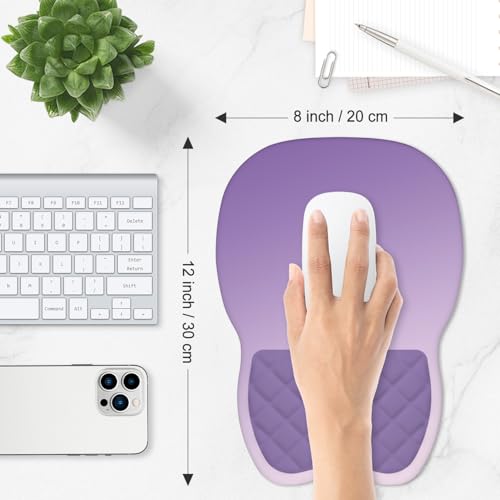 ITNRSIIET Ergonomic Mouse Pad Wrist Support with Memory Foam Massage Bulge & Non-Slip PU Base, Carpal Tunnel Pain Relief, Prevent Wrist Sweating, 12 x 8 x 1.2 inch, Lavender Fade